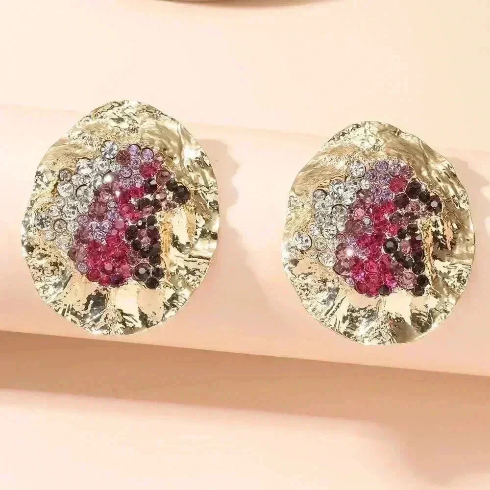 Multicolor Women's Random Color Rhinestone Decor Textured Stud Earring